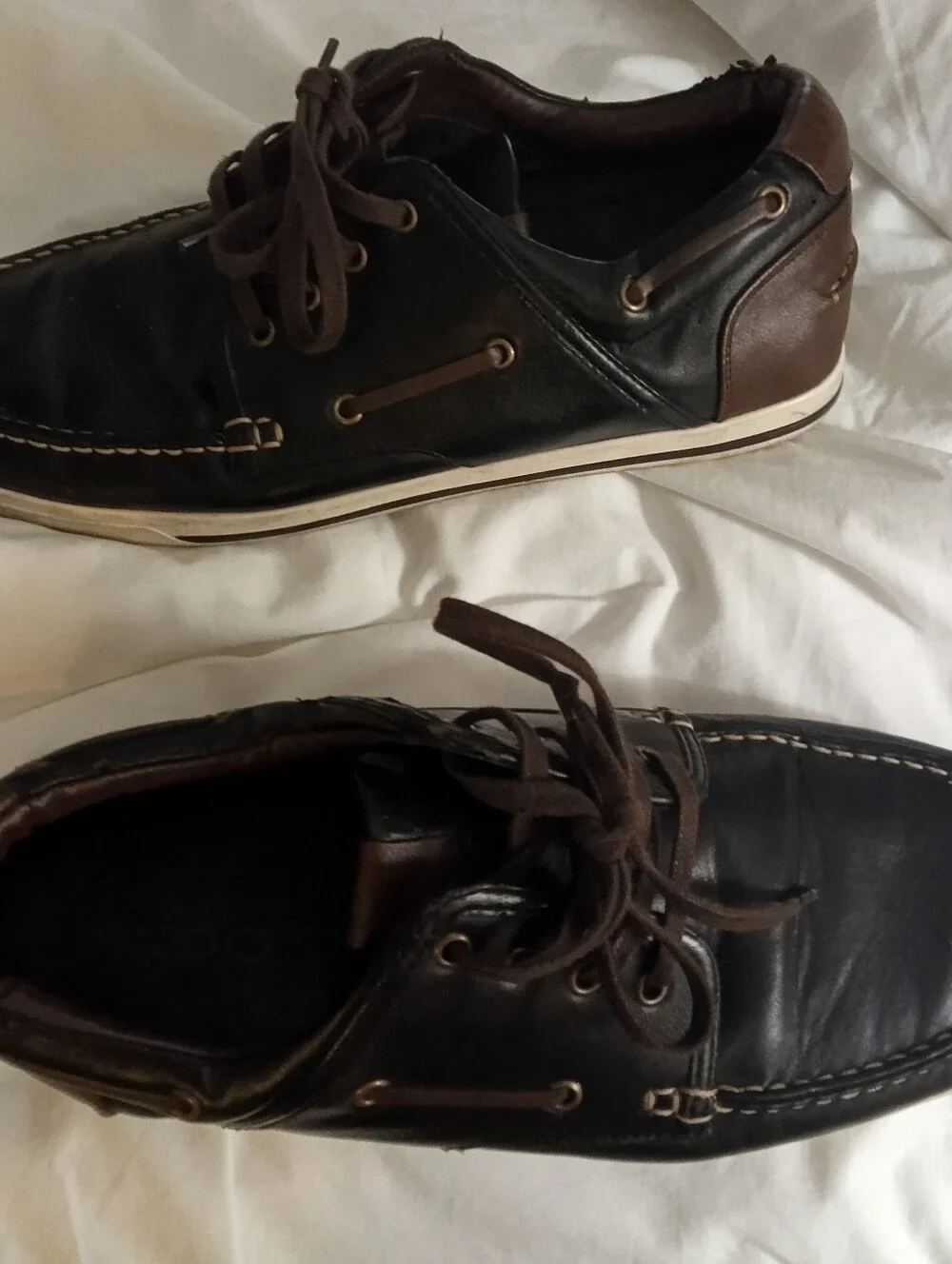 ALDO Men's Size 12 Black Leather Boat Shoes Deck Moc Toe Casual Loafers Laced